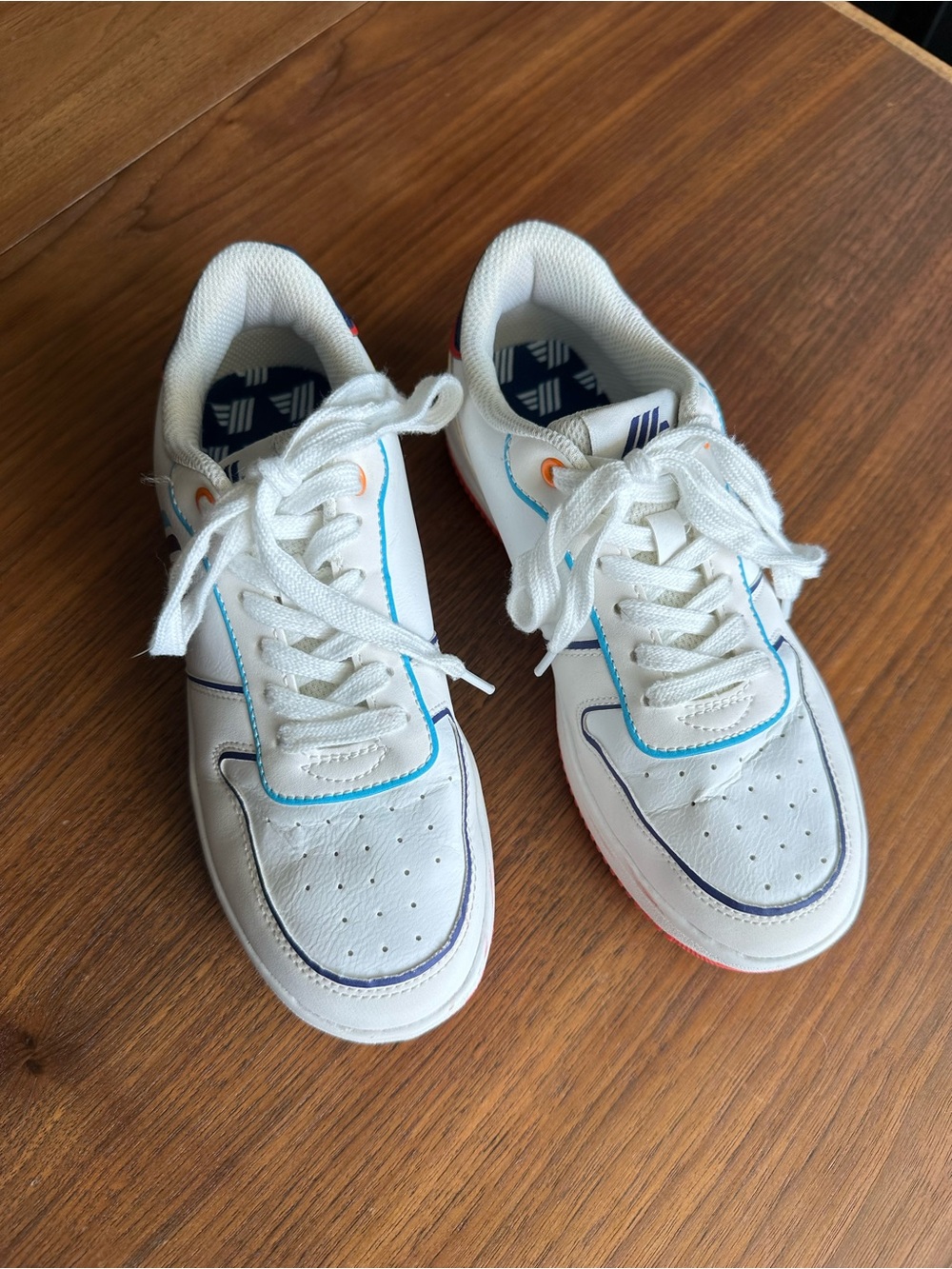 Unisex ALDI logo White Casual Lace-Up Sneakers with Blue Trim